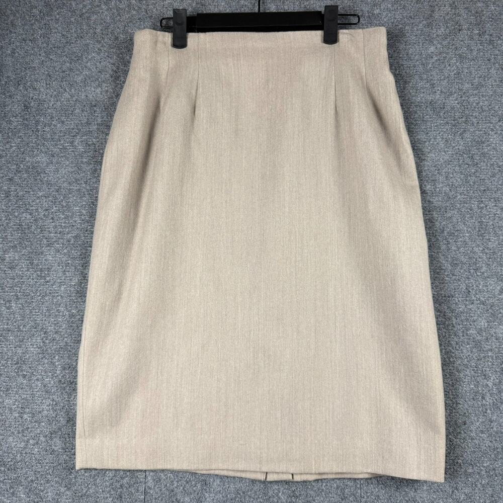 Vintage Evan-Picone Womens 100% Pure Wool Beige High Waist Pencil Skirt Size 12